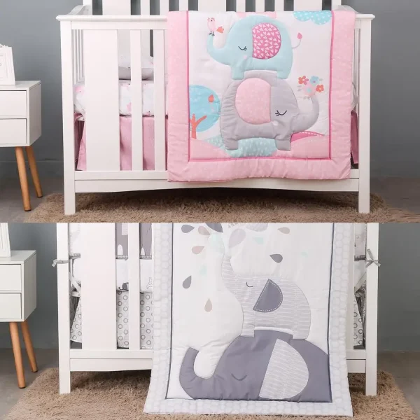 3-Piece Baby Crib Bedding Set – Elephants Theme for Boys and Girls - Image 2