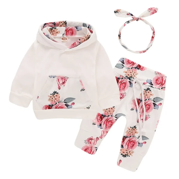 3PCS Baby Girls Winter Clothes Set – Floral Print Hooded Pullover + Pants Tracksuit (3-18 Months) - Image 7