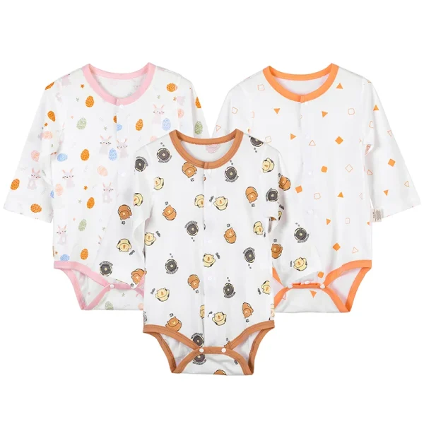 Michley 3PCS Newborn Baby Bodysuit – Cotton Short & Long-Sleeve Romper Set for Boys & Girls - Image 10