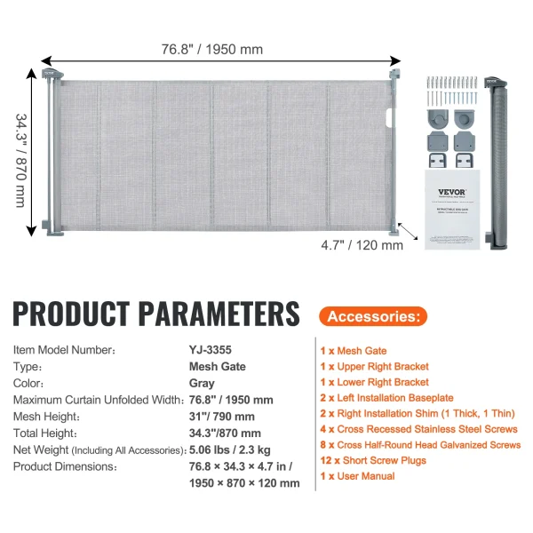 VEVOR Retractable Baby Gate – Tall Mesh Safety Gate for Kids & Pets, Wide Extendable Design - Image 14