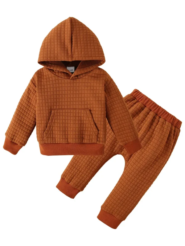 Toddler Boys Plaid Hoodie Sweatshirt & Long Pants Outfit – 2-Piece Casual Sports Set