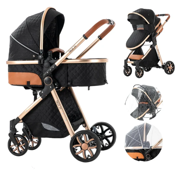 Luxury 2-in-1 Baby Stroller High Landscape Bassinet Pushchair