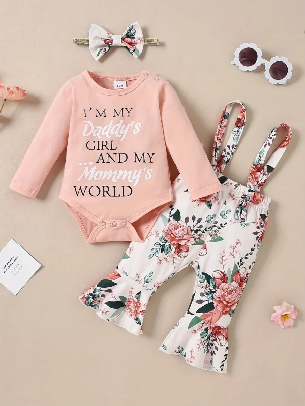 Newborn Baby Girls Floral Romper Outfit – Long Sleeve Top & Overall Pants Set (0-18 Months) - Image 5