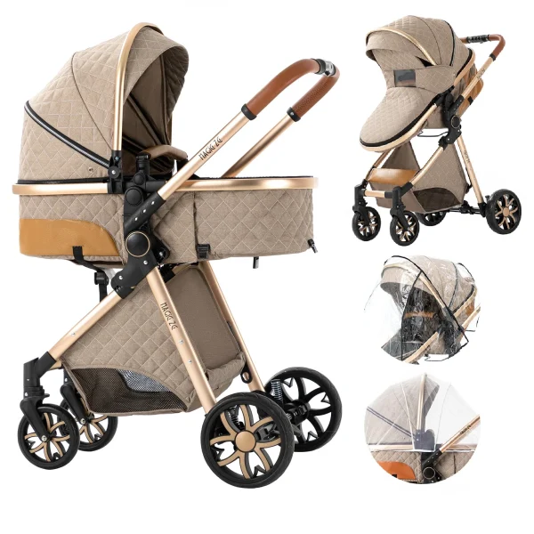 Luxury 2-in-1 Baby Stroller High Landscape Bassinet Pushchair - Image 9