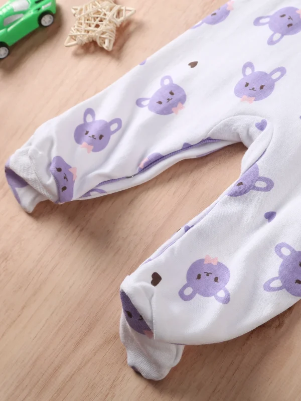 [2-Piece Set] Fall and Winter Baby Girl Foot Onesie – Cartoon Rabbit Long-Sleeved Crawl Suit - Image 6