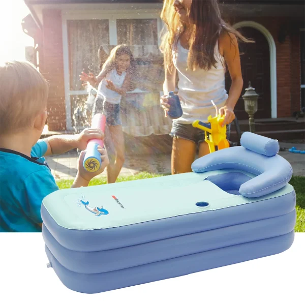 Blue Folding Inflatable Baby Bathtub with Soft Cushion – Warm Design for Baby Pool & Bath - Image 2