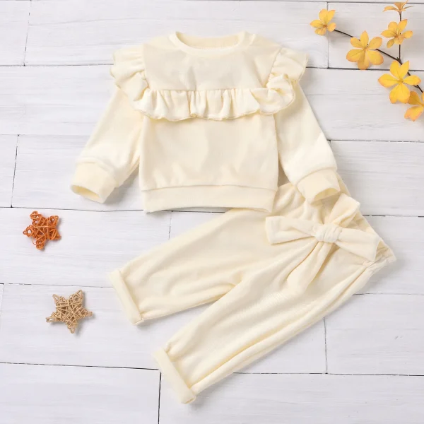 2Pcs Baby Clothes Set – Boys & Girls Solid Color Long Sleeve Pullover Sweatshirt + Pants (6-24 Months) - Image 2