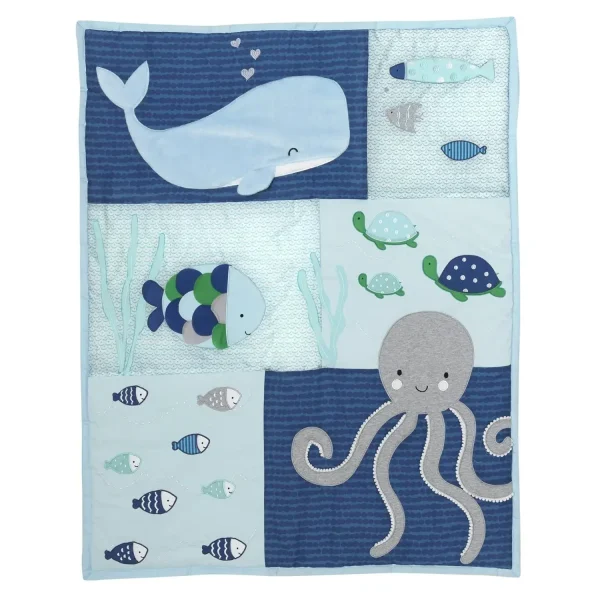 Lambs & Ivy Oceania 6-Piece Baby Crib Bedding Set – Blue Ocean Nautical Aquatic Theme - Image 5