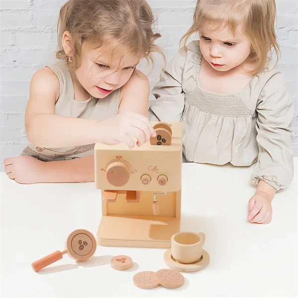 Wooden Replica Coffee Machine Toy Montessori Toys Baby Kitchen Mock Coffee Making Toys Baby Play House Toy Life Skills Plaything - Image 5