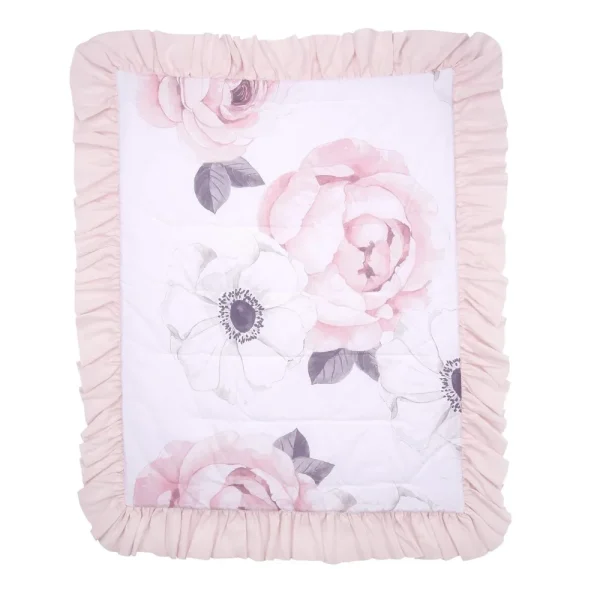 Lambs & Ivy Floral Garden 5-Piece Baby Crib Bedding Set – Pink Watercolor Linen - Image 3