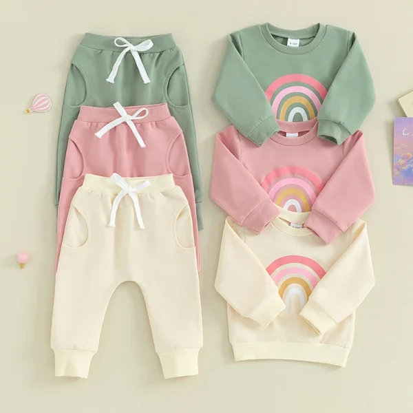 Lioraitiin 3M-3Y Baby Girls Boys Clothes – Oversized Sweater & Long Pants Rainbow Outfits for Fall & Winter