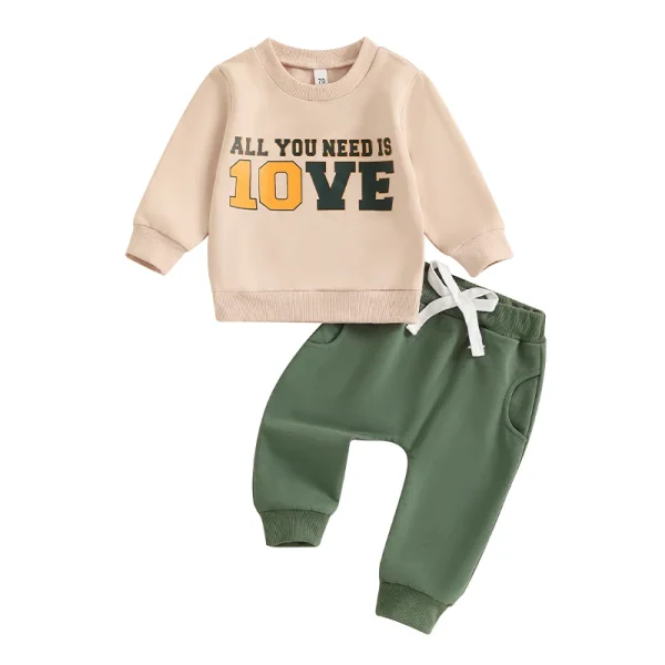 Lioraitiin Baby Boys Pants Set – Long Sleeve Letter Print Sweatshirt & Elastic Waist Pants Infant Clothes - Image 7