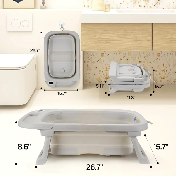 Baby Bathtub with Soft Cushion & Thermometer – Portable Travel Tub for Newborn to Toddler - Image 5