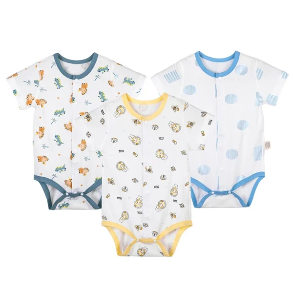 Michley 3PCS Newborn Baby Bodysuit – Cotton Short & Long-Sleeve Romper Set for Boys & Girls - Image 12