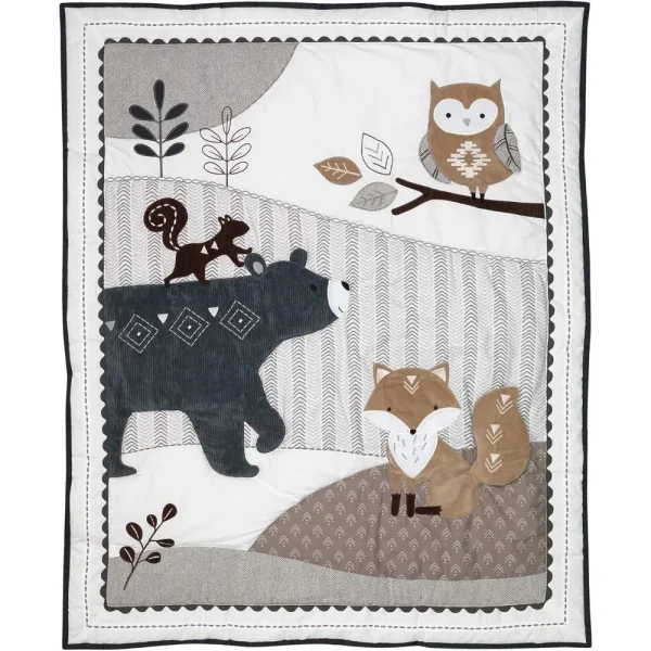 Lambs & Ivy Woodland Forest 5-Piece Baby Crib Bedding Set – Gray Animal Nursery Theme - Image 3