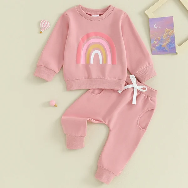 Lioraitiin 3M-3Y Baby Girls Boys Clothes – Oversized Sweater & Long Pants Rainbow Outfits for Fall & Winter - Image 2