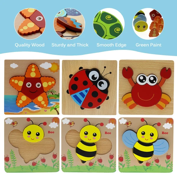 6-Piece Toddler Wooden Puzzle – Montessori Toy for Boys & Girls - Image 4