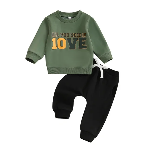 Lioraitiin Baby Boys Pants Set – Long Sleeve Letter Print Sweatshirt & Elastic Waist Pants Infant Clothes - Image 8