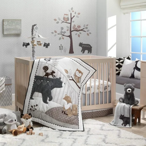 Lambs & Ivy Woodland Forest 5-Piece Baby Crib Bedding Set – Gray Animal Nursery Theme