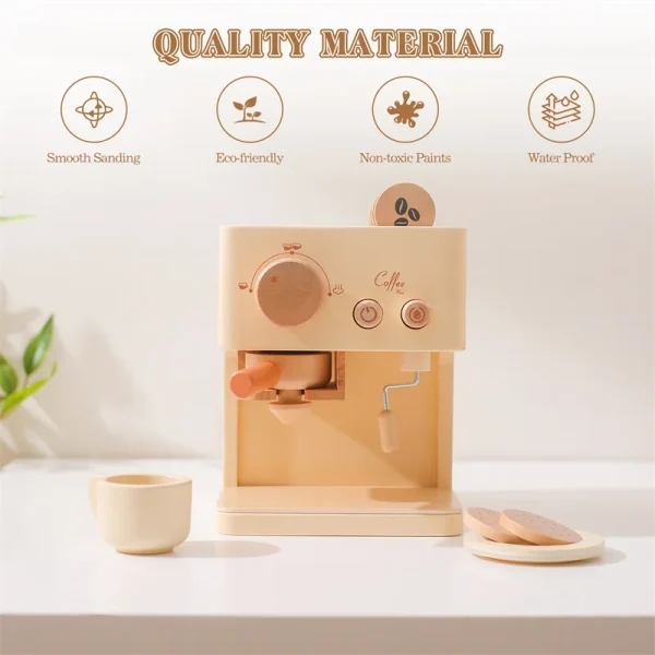 Wooden Replica Coffee Machine Toy Montessori Toys Baby Kitchen Mock Coffee Making Toys Baby Play House Toy Life Skills Plaything - Image 3