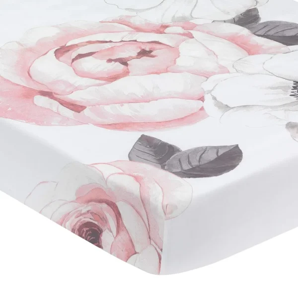 Lambs & Ivy Floral Garden 5-Piece Baby Crib Bedding Set – Pink Watercolor Linen - Image 5