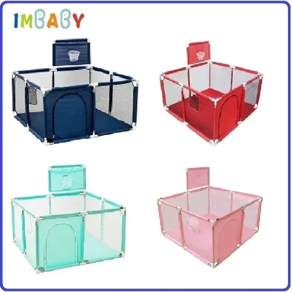 IMBABY Baby Playpen – Large Cartoon Play Yard with Basketball Hoop & Ball Pit for Kids - Image 4