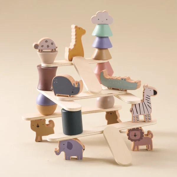 Kid Montessori Toy Baby Wooden Animal Stacking Toys Balance Blocks Board Game Educational Balance Stacking Blocks Toy Baby Gifts