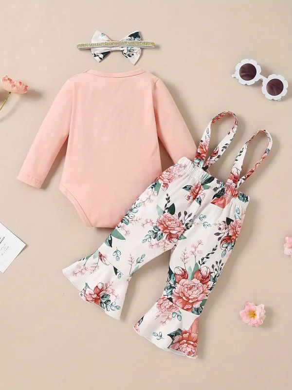 Newborn Baby Girls Floral Romper Outfit – Long Sleeve Top & Overall Pants Set (0-18 Months) - Image 6