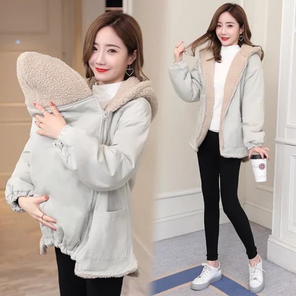 Winter Maternity Baby Carrier Coat – Warm Hoodie Sweatshirt for Pregnant Moms & Babywearing - Image 13