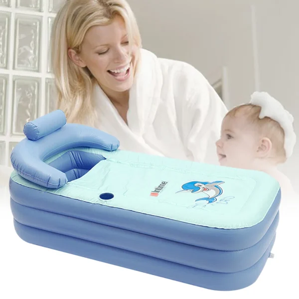 Blue Folding Inflatable Baby Bathtub with Soft Cushion – Warm Design for Baby Pool & Bath