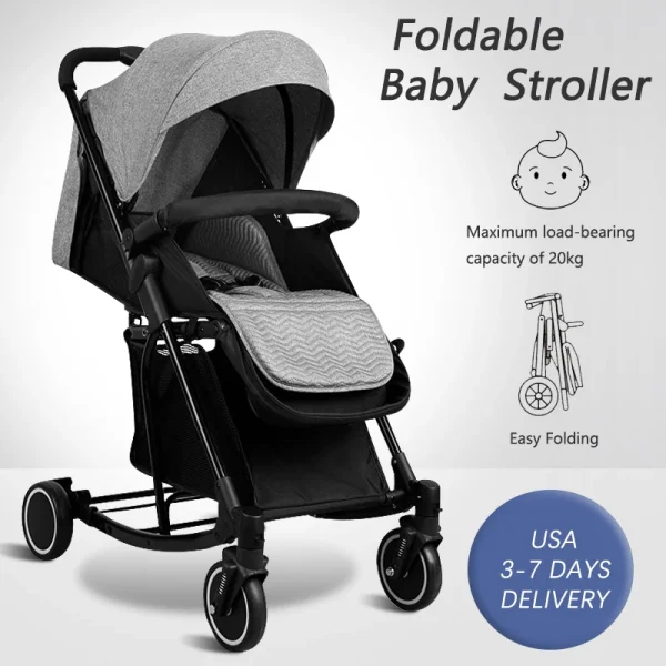 Baby Stroller with One-Hand Fold & Adjustable Canopy