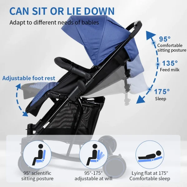 Baby Stroller with One-Hand Fold & Adjustable Canopy - Image 3