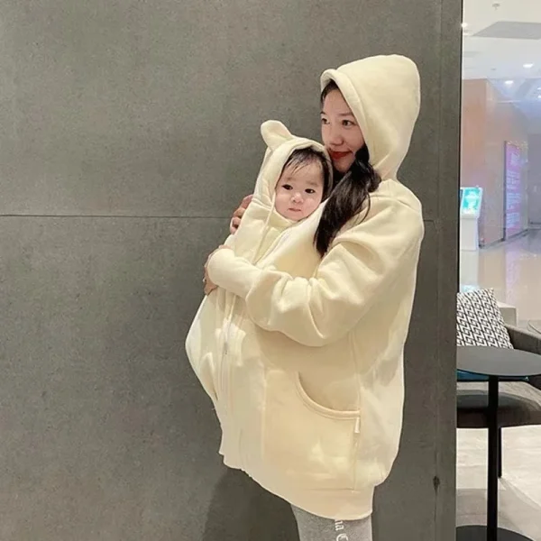 Multifunction Maternity Baby Carrier Hoodie – Kangaroo Jacket with Detachable Hood for Winter - Image 8