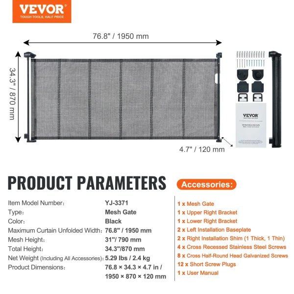 VEVOR Retractable Baby Gate – Tall Wide Mesh Safety Gate for Kids & Pets - Image 13