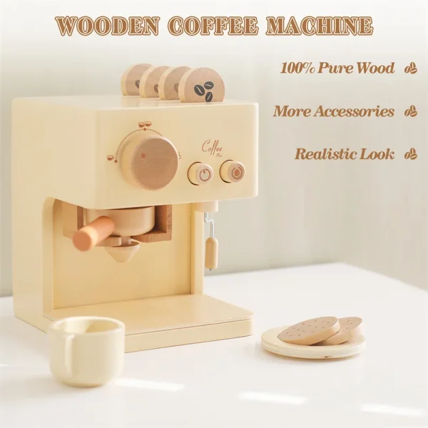 Wooden Replica Coffee Machine Toy Montessori Toys Baby Kitchen Mock Coffee Making Toys Baby Play House Toy Life Skills Plaything - Image 4