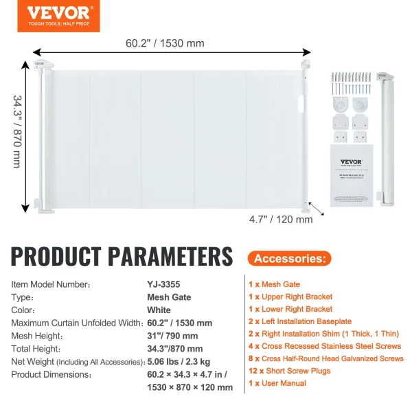 VEVOR Retractable Baby Gate – Tall Wide Mesh Safety Gate for Kids & Pets - Image 12