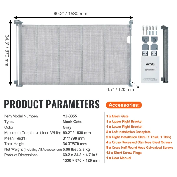 VEVOR Retractable Baby Gate – Tall Wide Mesh Safety Gate for Kids & Pets - Image 7