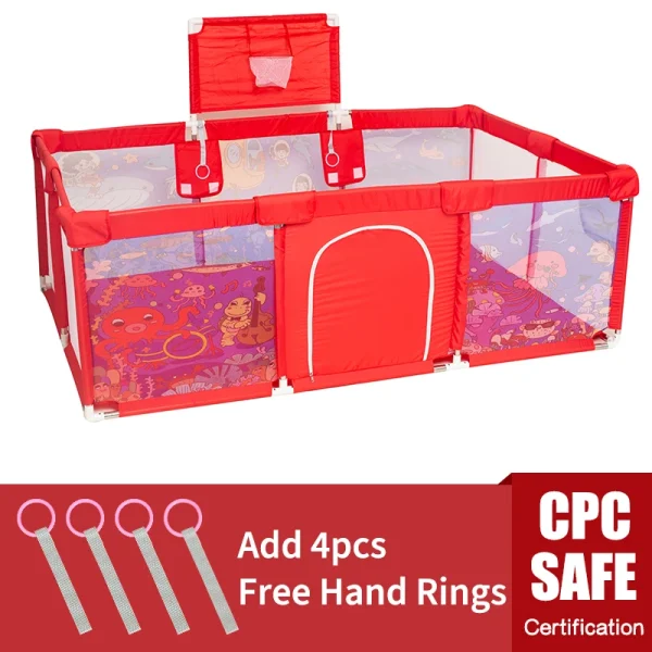 IMBABY Large Baby Playpen – Cartoon Baby Playground with Basketball Hoop & Ball Pit - Image 14