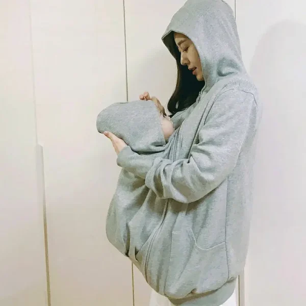 Multifunction Maternity Baby Carrier Hoodie – Kangaroo Jacket with Detachable Hood for Winter - Image 11