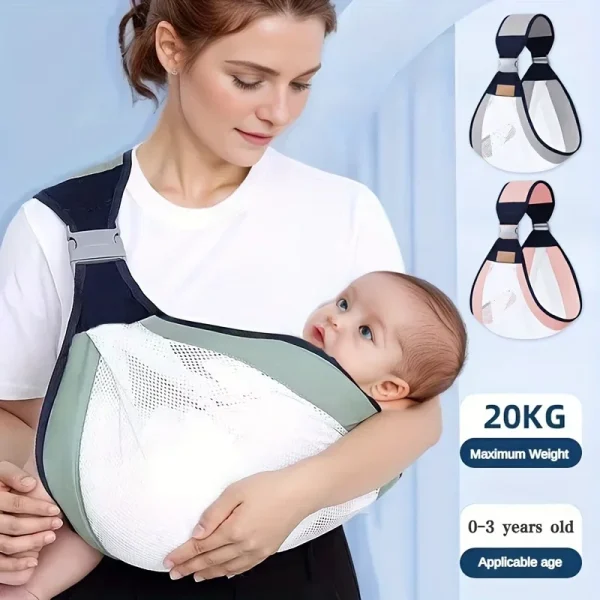 Baby Sling Carrier – 3D Mesh Wrap with Adjustable Shoulder Strap (0-3 Years, 20KG Max)