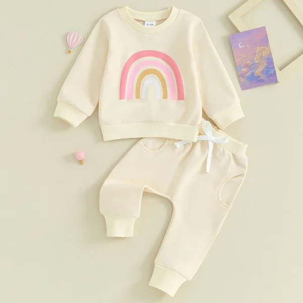 Lioraitiin 3M-3Y Baby Girls Boys Clothes – Oversized Sweater & Long Pants Rainbow Outfits for Fall & Winter - Image 3