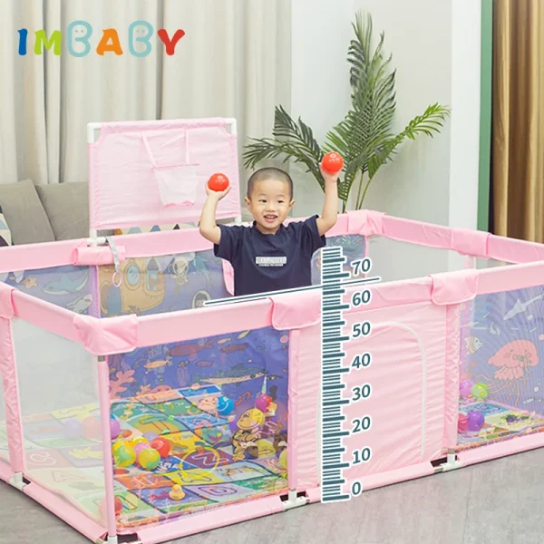 IMBABY Large Baby Playpen – Cartoon Baby Playground with Basketball Hoop & Ball Pit - Image 5