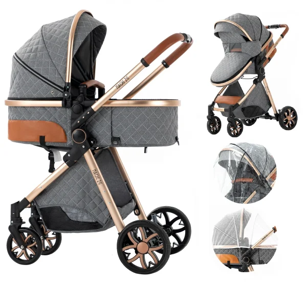 Luxury 2-in-1 Baby Stroller High Landscape Bassinet Pushchair - Image 11