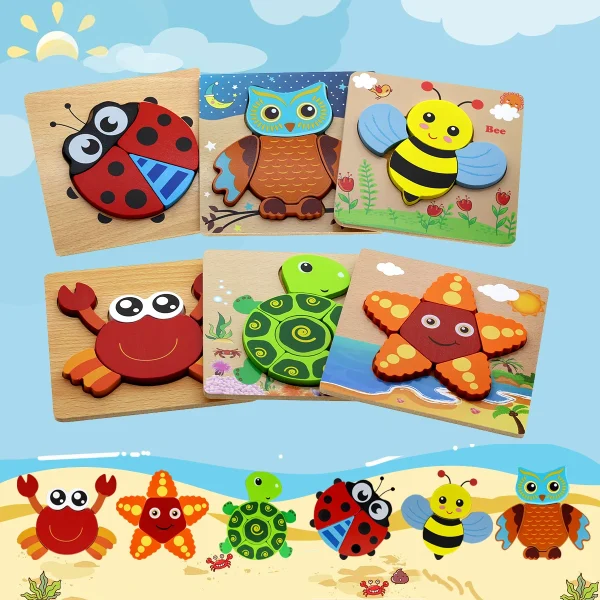 6-Piece Toddler Wooden Puzzle – Montessori Toy for Boys & Girls