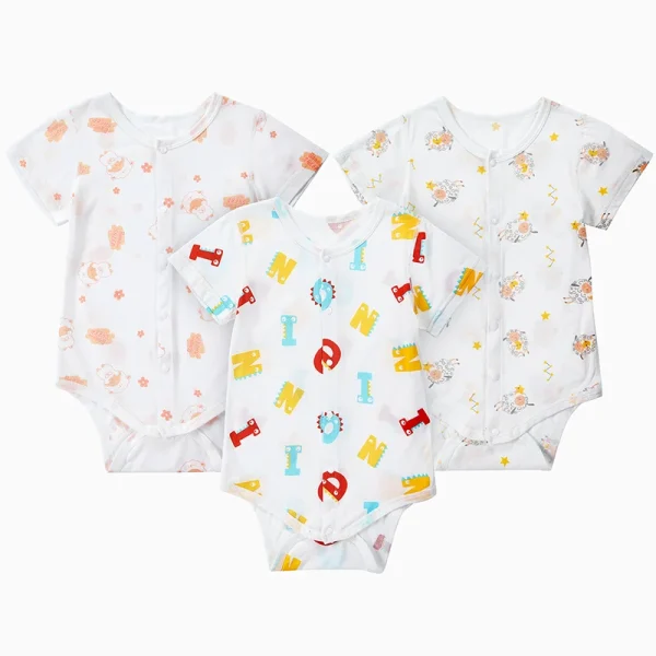 Michley 3PCS Newborn Baby Bodysuit – Cotton Short & Long-Sleeve Romper Set for Boys & Girls - Image 13