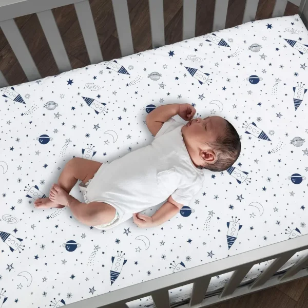 Lambs & Ivy Sky Rocket 5-Piece Baby Crib Bedding Set – Blue Galaxy Space Nursery Theme - Image 5