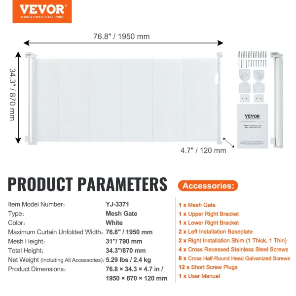 VEVOR Retractable Baby Gate – Tall Wide Mesh Safety Gate for Kids & Pets - Image 15