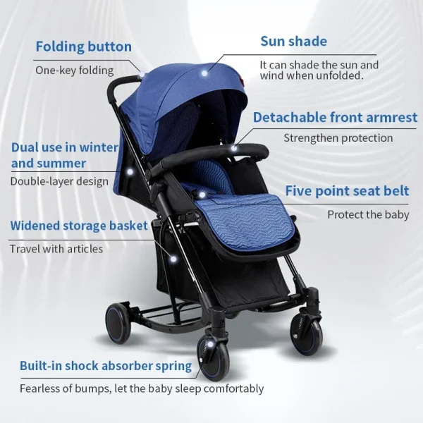 Baby Stroller with One-Hand Fold & Adjustable Canopy - Image 4