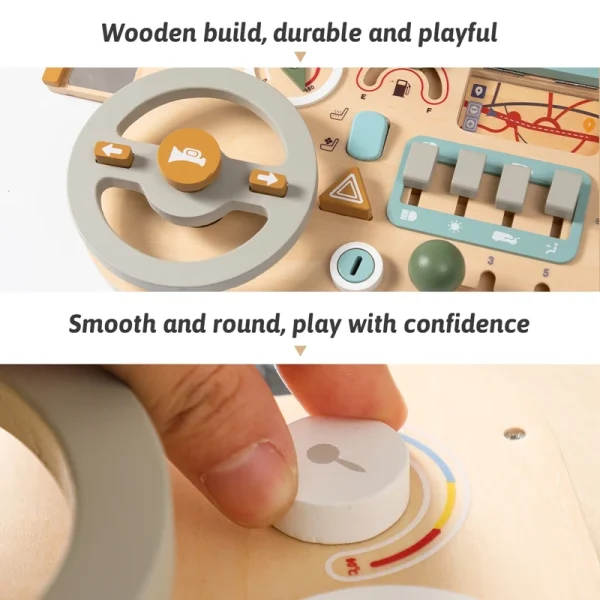 Montessori Baby Wooden Busy Board – Car Steering Wheel Activity Sensory Learning Toy - Image 4