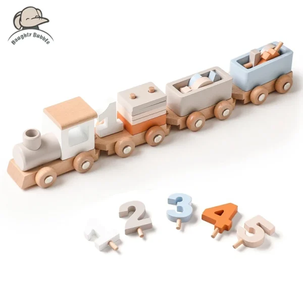 Wooden Birthday Train Toy – Montessori Puzzle Car for Early Education & Digital Learning - Image 7